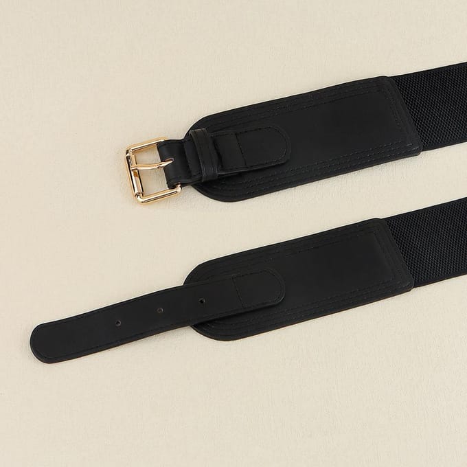 Elastische dames tailleband vierkante pin gesp mode riem Stretch brede riem met colbert kameel