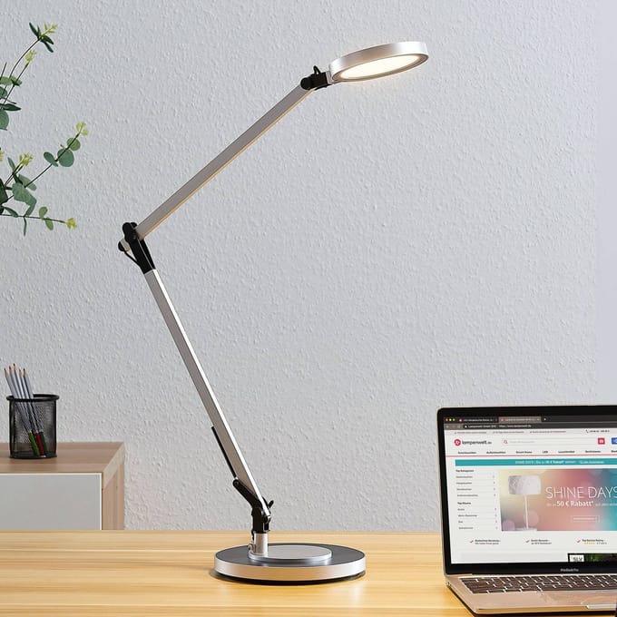 Lindby LED burealamp Rilana met dimmer, zilver