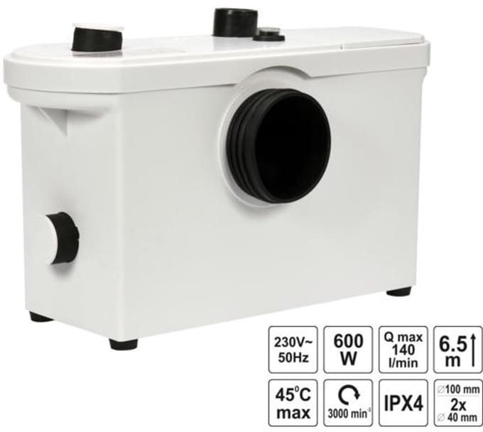 Vorel 75951 - WC Pomp met Vergruizer - 600W - IPX4 - 6,5 m