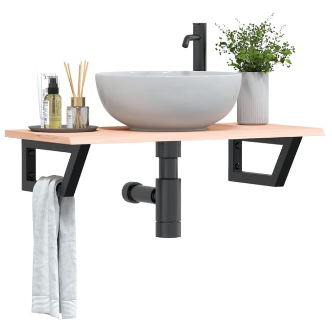 vidaXL - Badkamer - wandschap - staal - en - massief - eikenhout