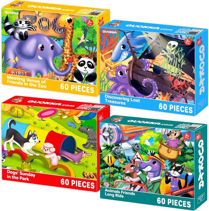 Kinderpuzzels 4 Pack - Legpuzzels Met Kader - Educatief Spel - 60 Stukjes Per Puzzel - 4x 35x25 cm