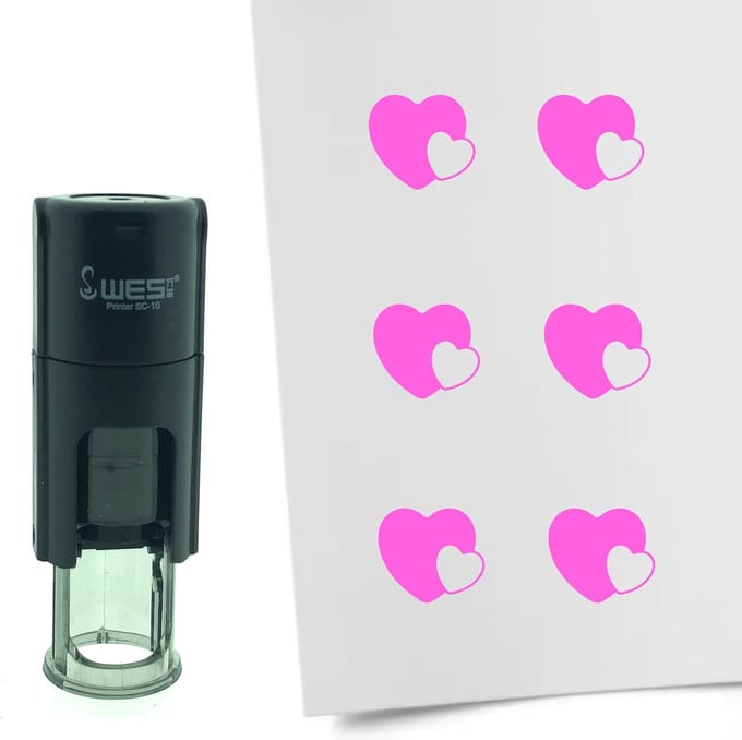 CombiCraft Stempel Hartjes verstrengeld 10mm rond - Roze inkt
