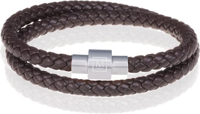 Memphis leren wrap armband Donkerbruin Zilver-24cm