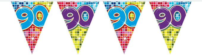 90 Jaar Mini Vlaggenlijn Birthday Blocks - 3 meter