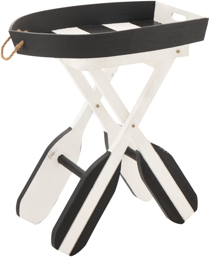 J-Line bijzettafel Boot Gestreept - hout - zwart/wit