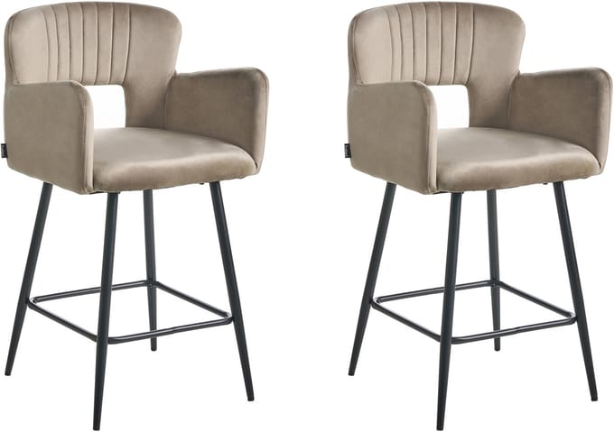 SANILAC - Barkruk set van 2 - Taupe - Fluweel