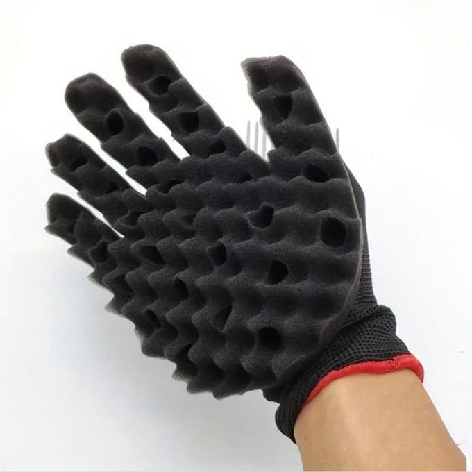 Gants éponge permanents - Cheveux bouclés - Main droite black
