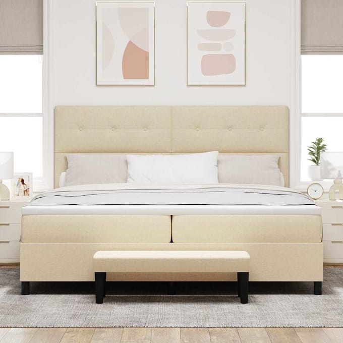 vidaXL - Boxspring - bed - met - hoofdeinde - Crème - 200 - x - 200 - cm - Stof