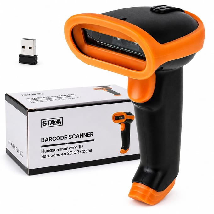Barcode Scanner - Draadloos - Handscanner voor 1D Barcodes & 2D QR Codes - Plug & Play - Scannen van Papier en van Beeldscherm