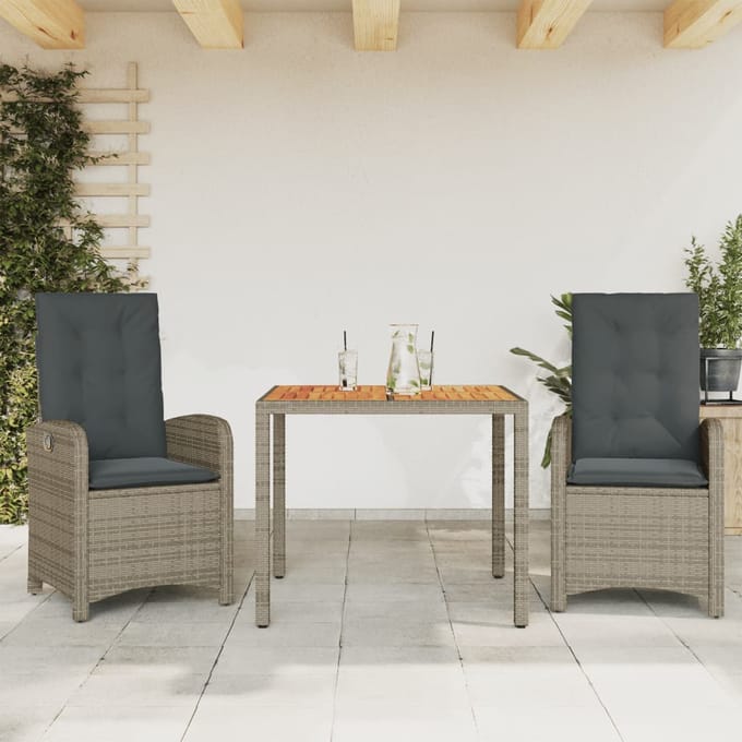 vidaXL - 3-delige - Tuinset - met - kussens - poly - rattan - grijs
