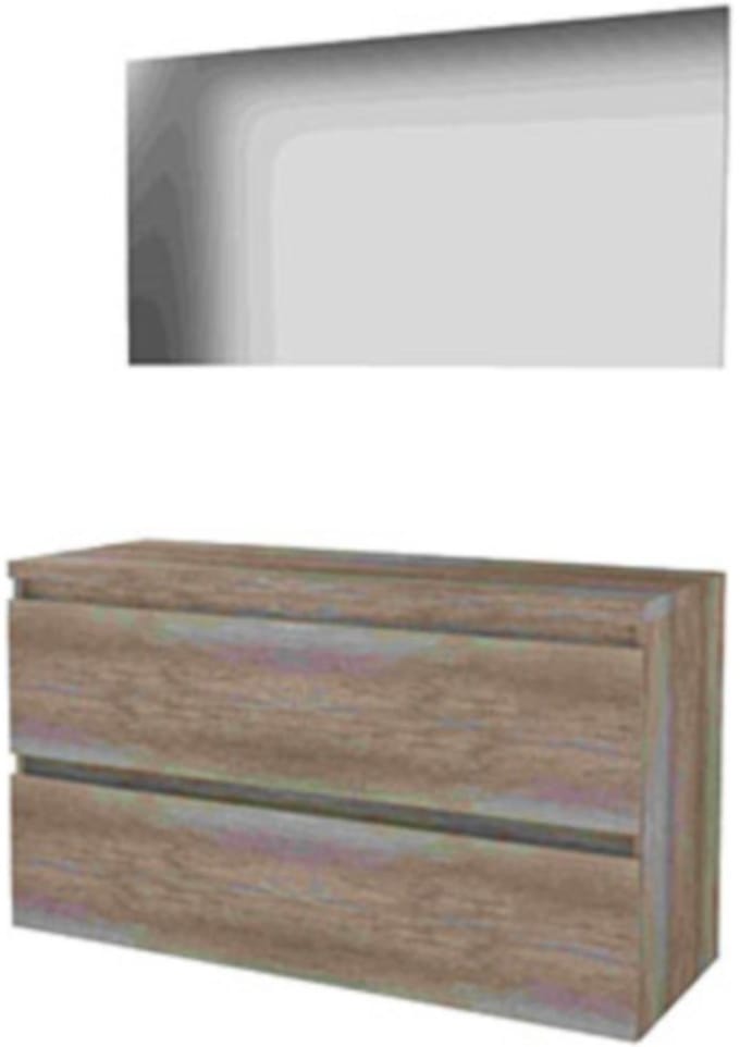 Basic-Line Basic 46 Badkamermeubelset - 120 x 46 cm - Greeploos - 2 Lades - Wastafelblad - Spiegel - Scotch Oak