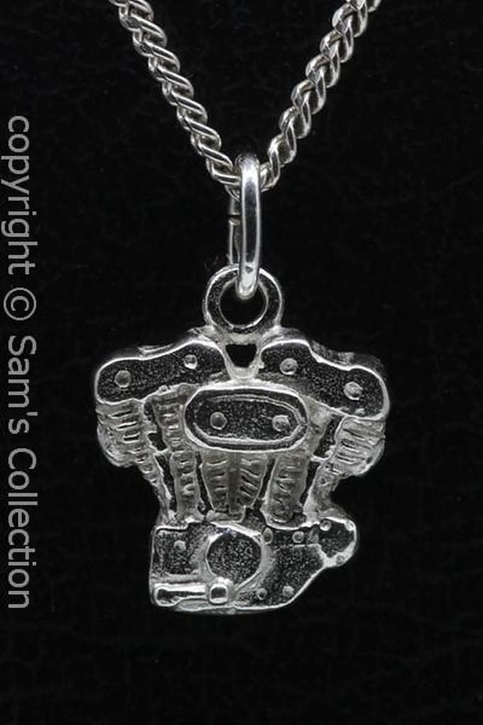 Zilveren Harley Early sportster motorblok ketting hanger