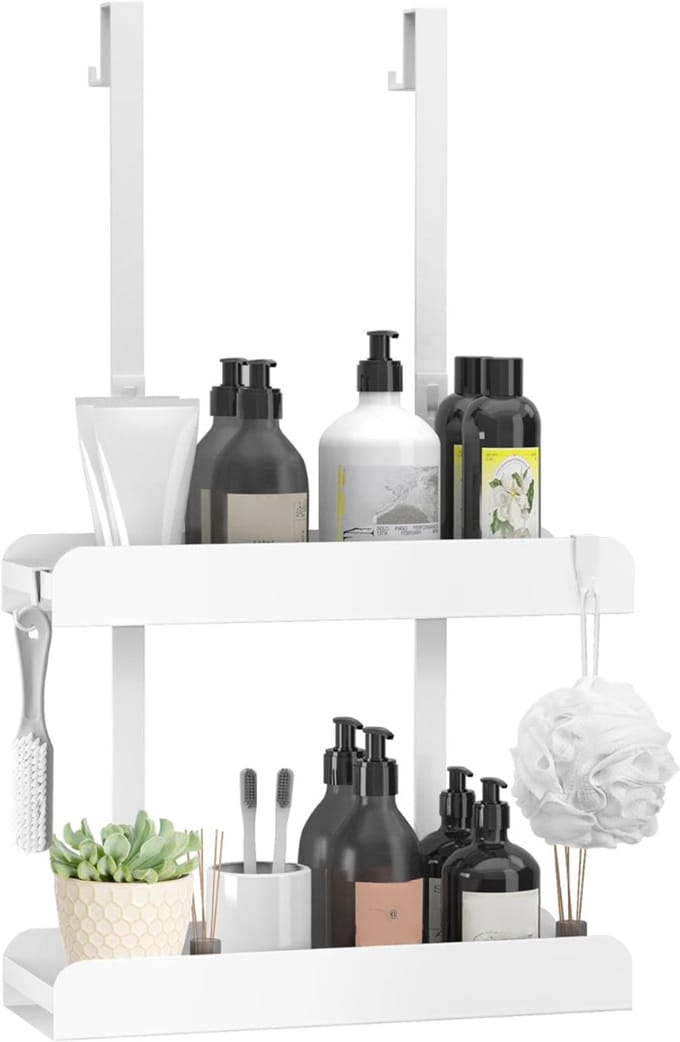 AHD® Doucherek - Doucherek Zonder Boren - Doucherek Hangend - Telescopisch Doucherek - Wit - 33cm x 12cm x 6cm