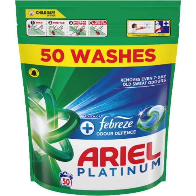 Ariel Platinum + Febreze Odour Defence Wasmiddelcapsules - 50 Stuks