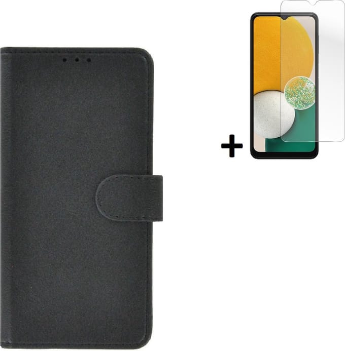 Geschikt voor Samsung Galaxy A04 Hoesje - Bookcase - A04 Screenprotector - Pu Leder Wallet Book Case Zwart Cover + Screenprotector