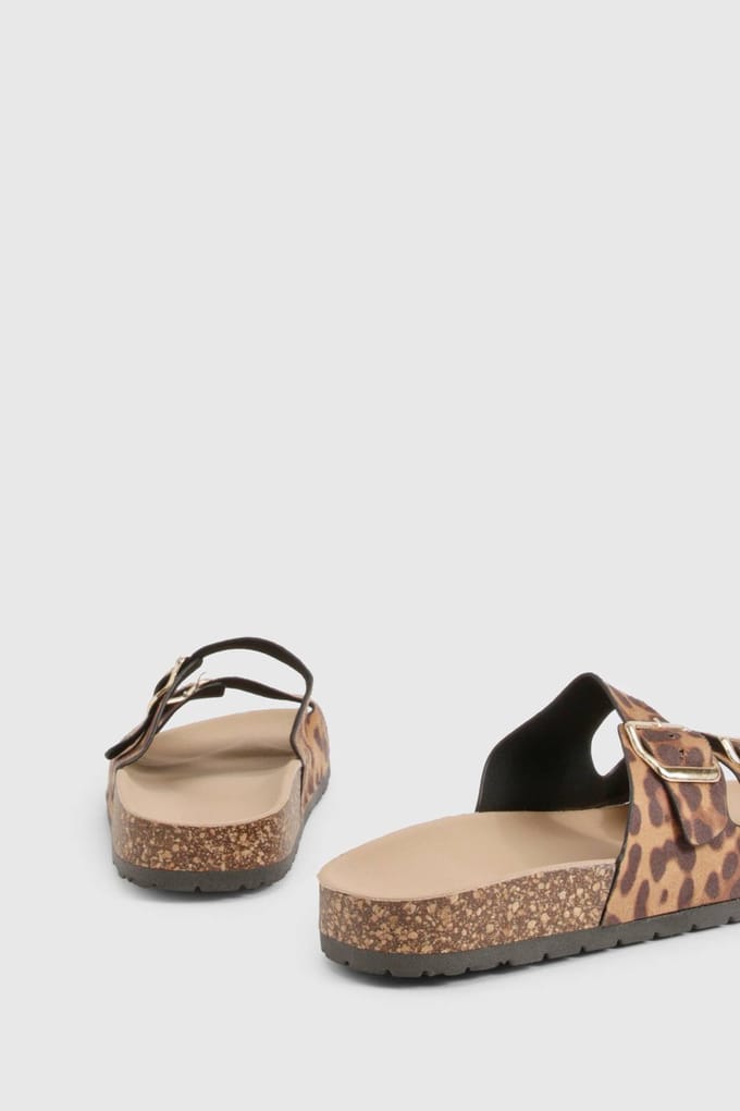 boohoo Dames Double Buckle Footbed Sliders | Luipaardprint | Maat: 36