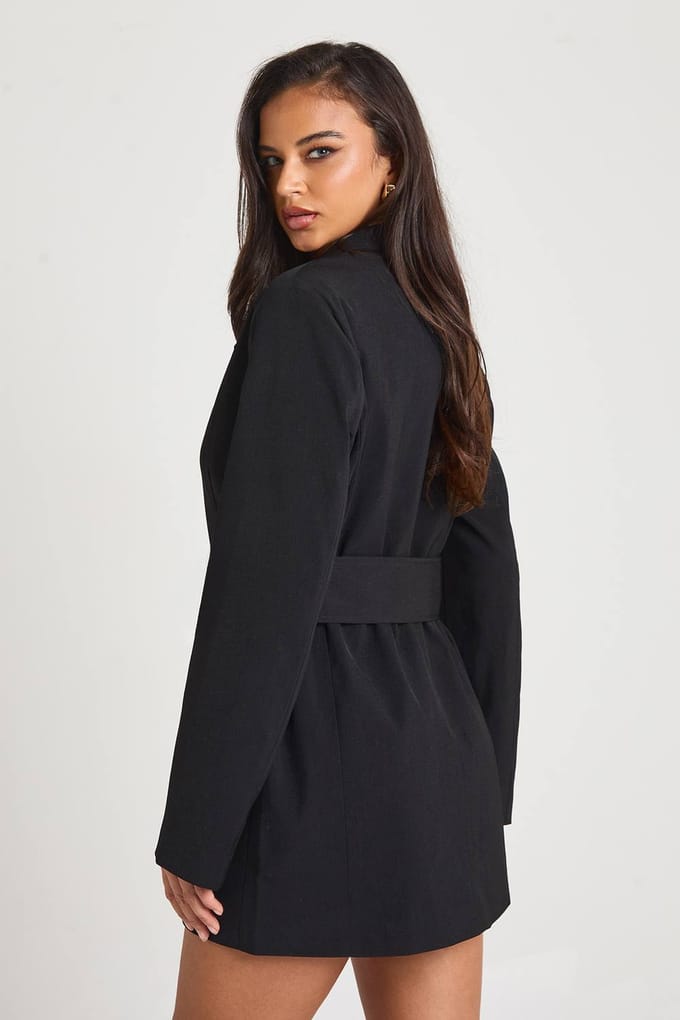 boohoo Dames Oversized gesp op maat gemaakte blazerjurk | Black | Maat: 8