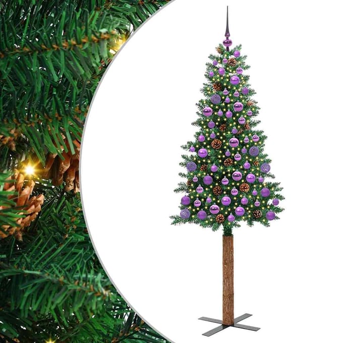 vidaXL - Slanke - Kerstboom - Groen - 180 - cm - PVC - en - massief - dennenhout