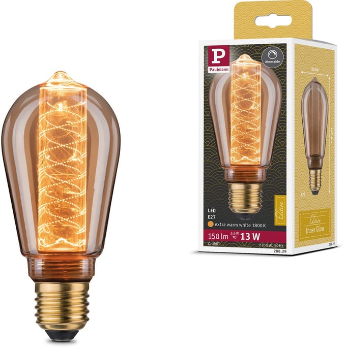 Inner Glow Edition LED-kolf Binnenkolf spiraalpatroon E27 230V 120lm 3,6W 1800K dimbaar Goud