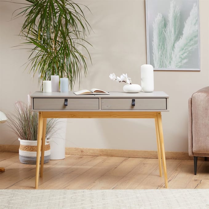 WANDA-bureau met 2 lades van massief hout – grijs/naturel