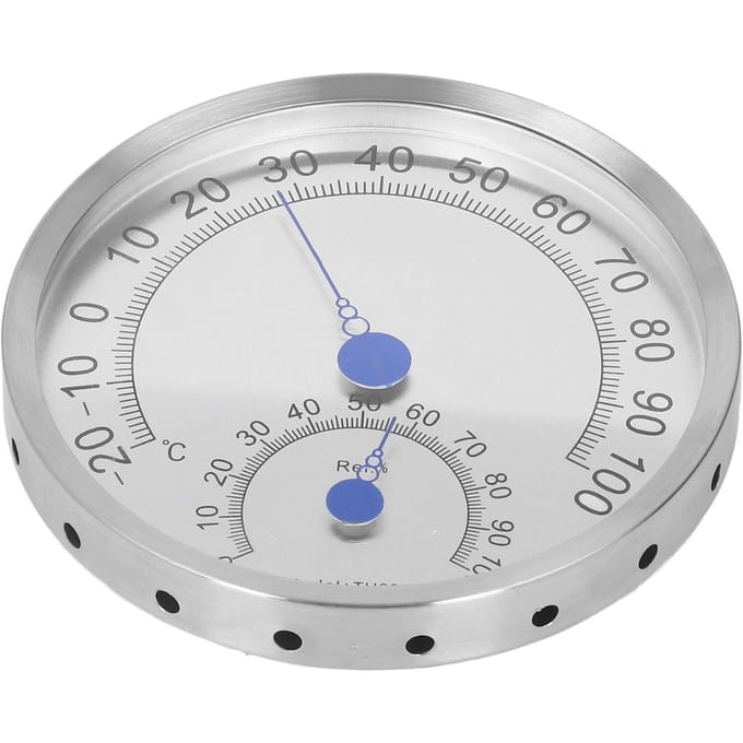 Ronde Thermometer Roestvrij Staal Waterdicht Hittebestendig Thermometer Hygrometer voor Buiten Zonder Houder white