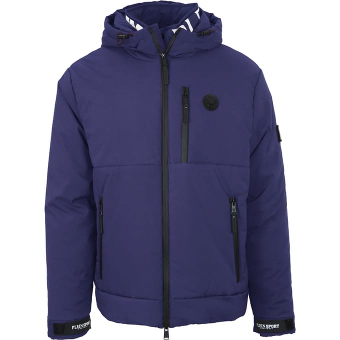Plein Sport Padded Large Branded Logo Navy Blue Jacket