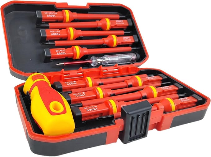 Schroevendraaierset - Geïsoleerde Bits - Elektrisch Werk - VDE Keurmerk - 13 Delig - Rood