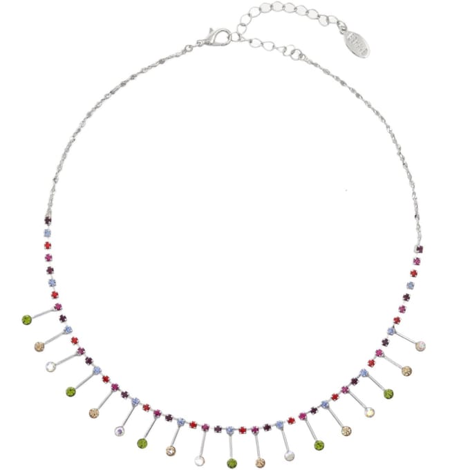 Behave - Zilverkleur ketting met multi-color stenen - Bohemian chic