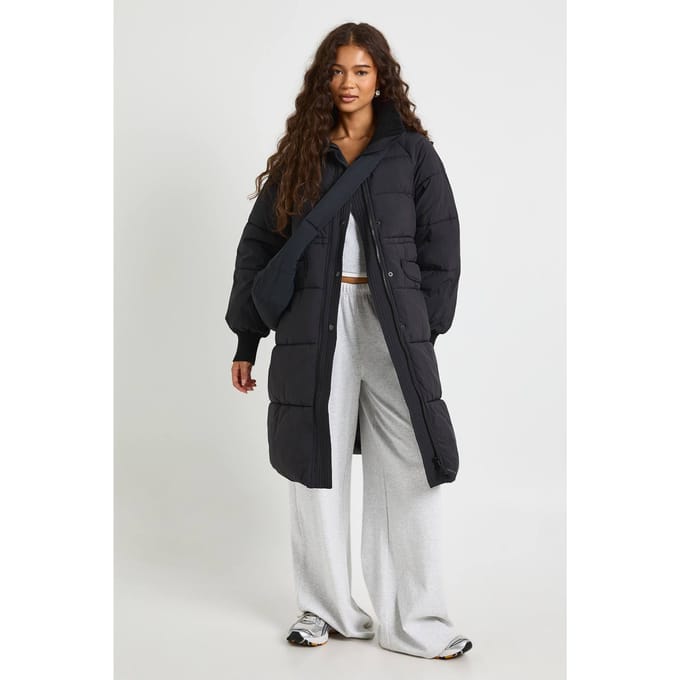 boohoo Dames Rib Detail Longline Puffer Jas | Black | Maat: 8