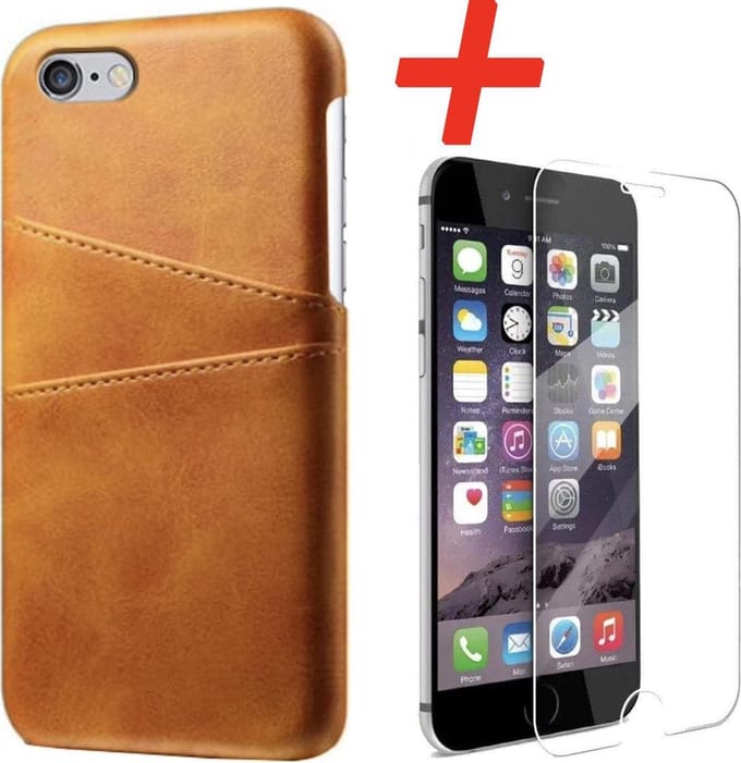 Backcover geschikt voor Apple iPhone 7 / 8 - Bruin - PU Leer - Pasjeshouder + Glas Protector