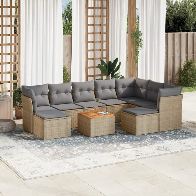 vidaXL - 10-delige - Loungeset - met - kussens - poly - rattan - beige