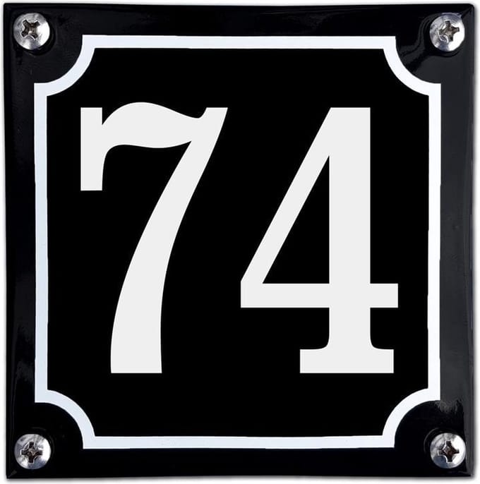 Zwart emaille huisnummer  - 74