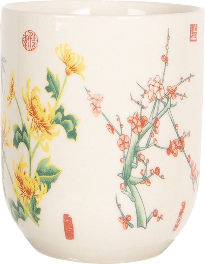 Clayre & Eef Mok 100 ml Beige Geel Porselein Bloemen