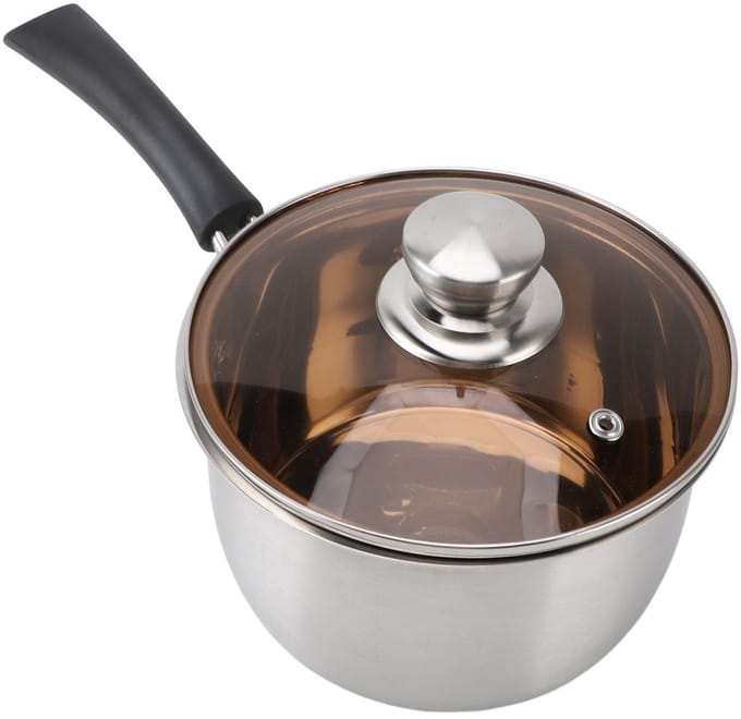 Dailygoody - Tomotato RVS Sauspan 14cm met Glazen Deksel en Hittebestendige Handgreep