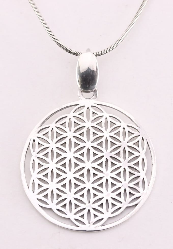Zilveren levensbloem hanger aan ketting