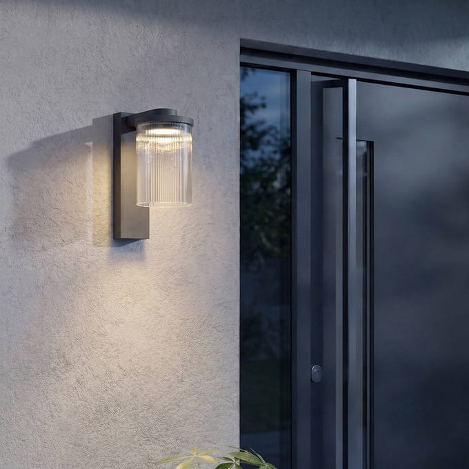 Lucande LED buiten wandlamp Beelia, antraciet, geribbeld