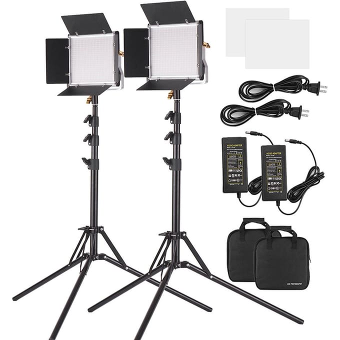 Lot de 2 lampes vidéo LED et kit d'éclairage sur pied de 78,7 pouces à intensité variable US Plug white