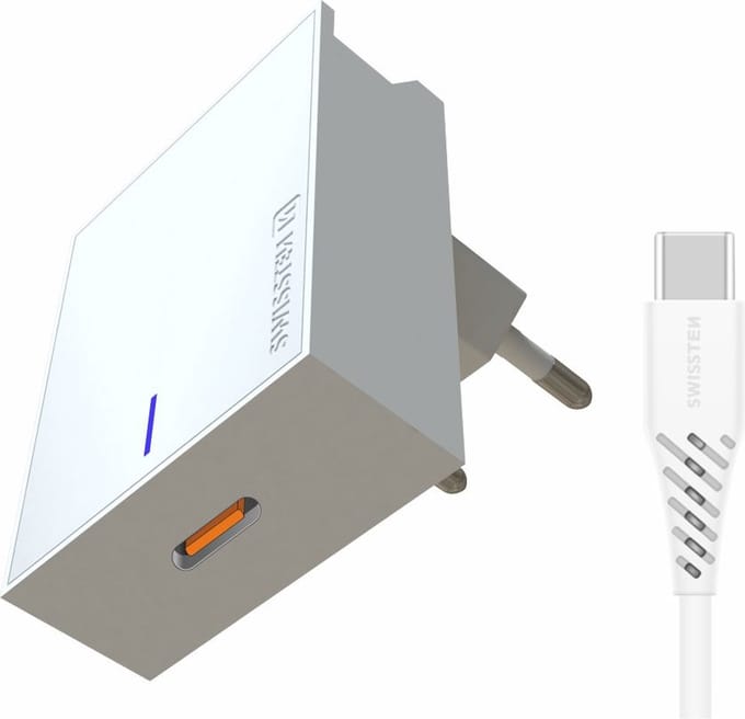 Swissten USB-C Snellader - 25W - Inclusief USB-C naar USB-C kabel van 1.2m - Wit