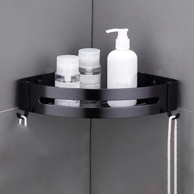 Ponsvrij Douche Opbergrek Aluminiumlegering Badkamer Hoek Opbergplanken voor Thuis Driehoekig white