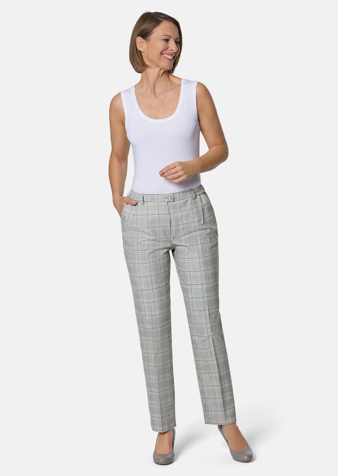 Geruite broek, comfort model - beige / geruit - Gr. 46 van Goldner Fashion