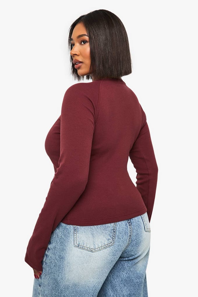 boohoo Dames Plus Button Down Top met lange mouwen | Bordeaux Rood | Maat: 52
