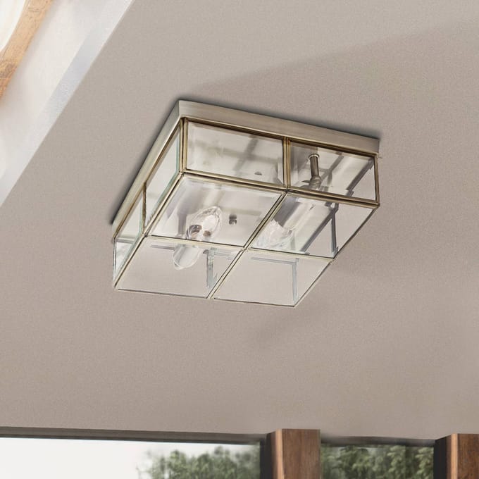 Searchlight Plafondlamp Flush Klassik, 25x25cm, messing antiek