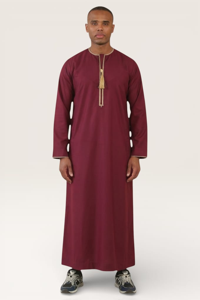 Heren rode Ramadan Marokkaanse Thobe gewaad Emirati Eid Jubba LFS-TT-003
