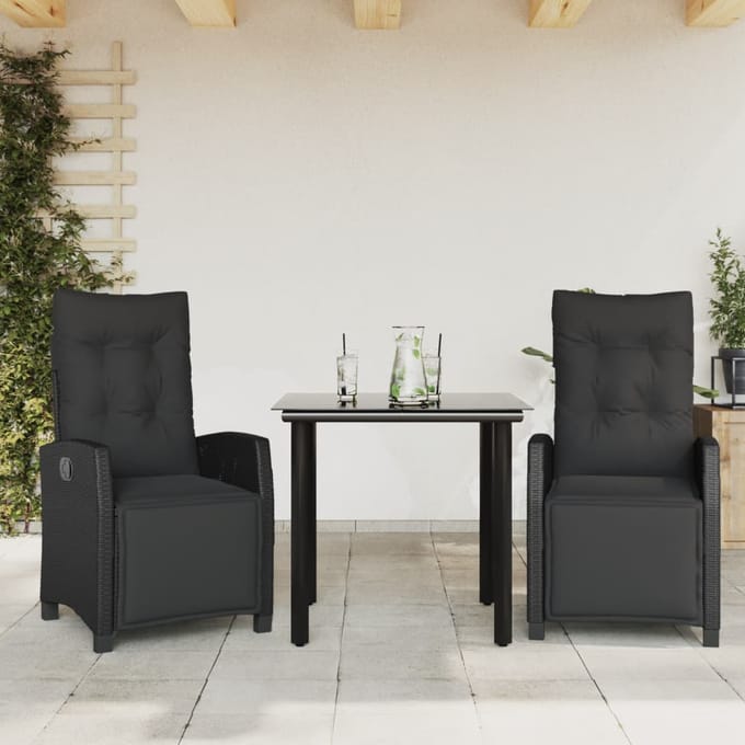 vidaXL - 3-delige - Tuinset - met - kussens - poly - rattan - zwart