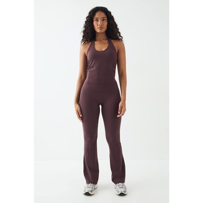 Dames DSGN Studio Petite Hoge Taille Ultra Sculpt Yoga Wijduitlopende Legging | Chocoladebruin | Maat: Medium