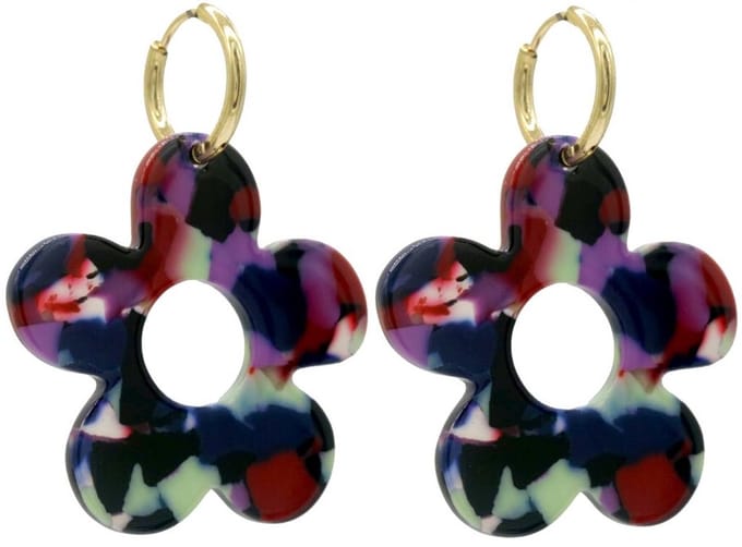 Oorringen met Bloem - RVS - 5 cm - Multicolor