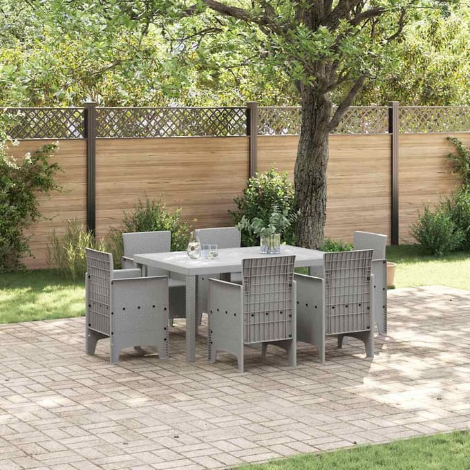 vidaXL - Tuin - Eettafel - Set - 7 - st - Lichtgrijs - Polt - riet