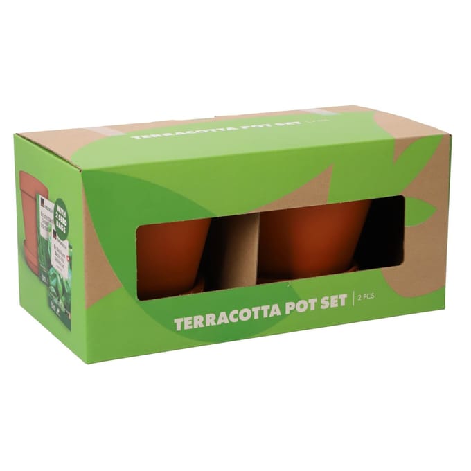 Terracota potten set van 2 stuks met bieslook en bascilicum zaden