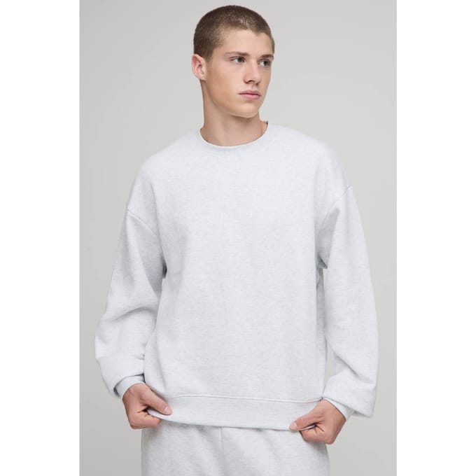 Essential Oversized Boxy Crew Neck Sweatshirt | Grey Marl | Size Small