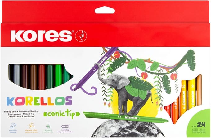 Viltstift Kores breed, 1-4mm, "KORELLO", 24 kleuren